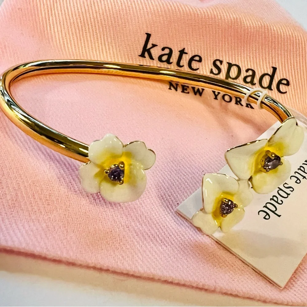 $88 kate spade Precious Pansy Open Bangle Bracelet , Gold - Picture 5 of 10